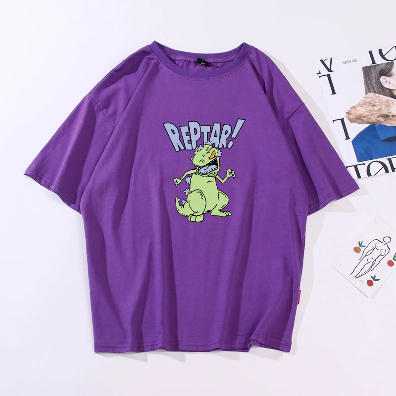 Dinozaurų REPTAR! T Shirts Vasaros Harajuku Kawaii Animacinių Filmų Spausdinti Moteris Tshirts Atsitiktinis Draugais Negabaritinių Vatos Pagaliukai Unisex Drabužiai