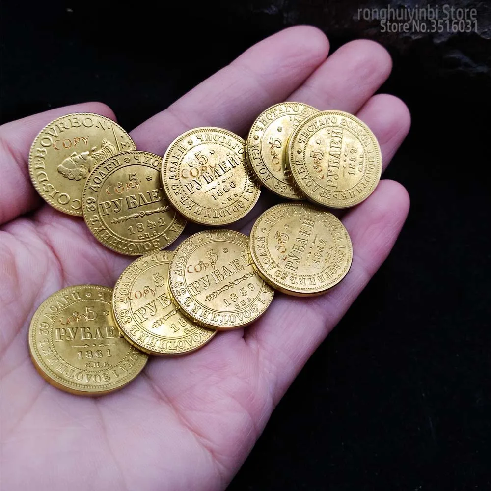 9pcs Rusija 5 rublių vainikavo du kartus karališkasis erelis, Kopijuoti 23 mm Mažų Aukso Monetų Kolekcionieriams