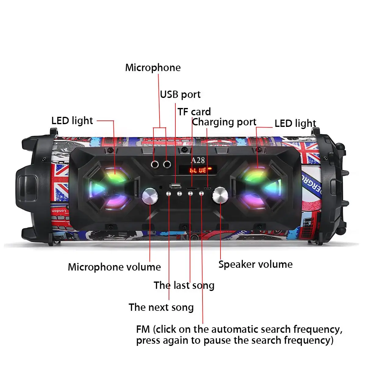 Spalvinga LED Šviesos Portable bluetooth Speaker Galingas Bevielio Lauko Garsiakalbio Kempingai Šalis žemų dažnių garsiakalbis Surround Muzikos Boombox