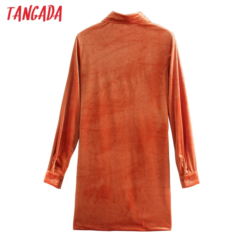 Tangada 2020 mados moterų oranžinės spalvos aksomo marškinėliai suknelė ilgomis rankovėmis seksuali moteris klostuotas mini suknelė QJ50