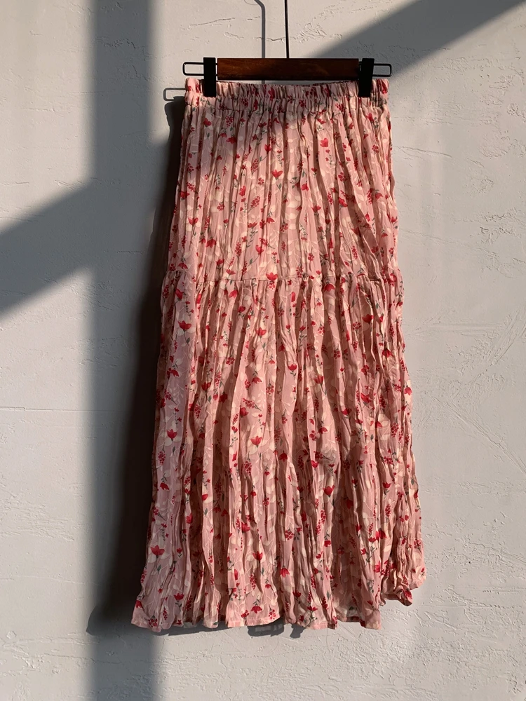 Gėlių Šifono-line Klostuotas Sijonas Moterims Ilgas Sijonas Mujer Vasaros 2020 Plius Dydis Maxi Sijonas Derliaus Elegantiškas Sijonas Rausvos spalvos, Retro