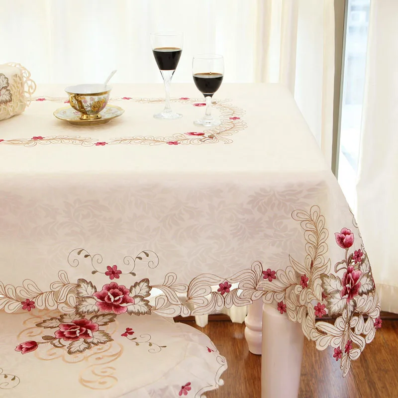 Europoje Prabangių ovalios, staltiesės, tuščiavidurė gėlių aplikacija smėlio vestuvių stalą padengti virtuvės turas/stačiakampis stalas medžiaga