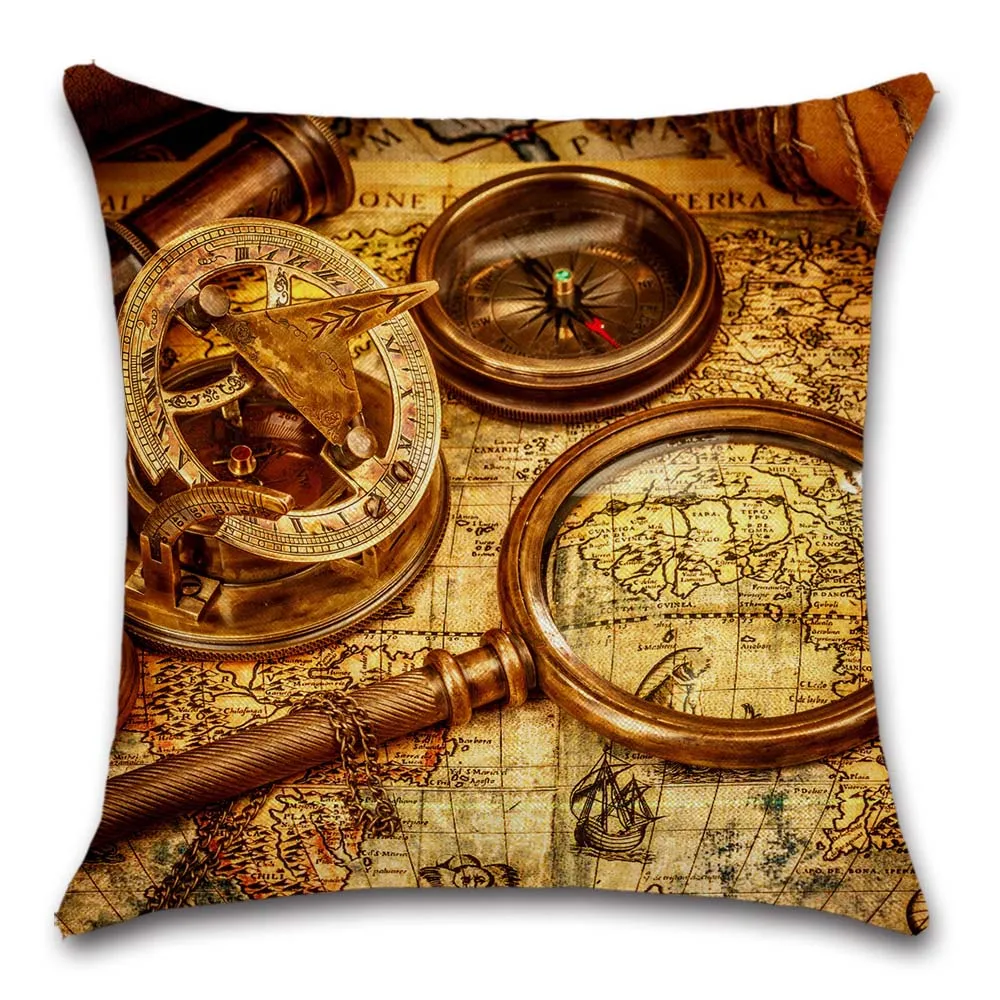 Piratų Lobio Žemėlapis, didinamasis stiklas Spausdinti Dekoratyvinė Pagalvėlė Padengti Poliesterio Mesti Pagalvę Padengti Lovos Pagalvėlės Užvalkalas 45X45CM
