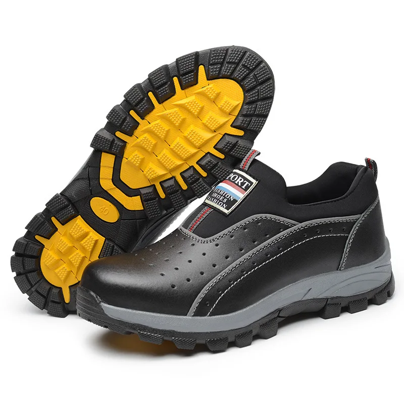 Didelio dydžio vyrų mados kvėpuojantis plieno nosys darbo saugos batus, vasarą karvės odos darbuotojas batų slip-on saugumo batai zapatos