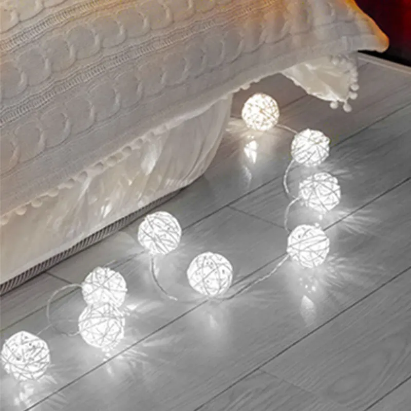 LED Eilutės Žibintai Rotango Kamuolys 2,5 M 5M Girliandas Atostogų Vestuves Apdailos LED String Kalėdų Pasakos Šviesos Lauko