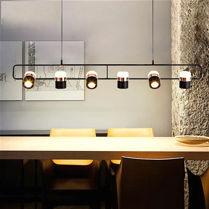 Modernus restoranas LED šviestuvo apšvietimo Šiaurės juodojo aukso derinys ilgai kabinti liustra, virtuvės baras office liustra