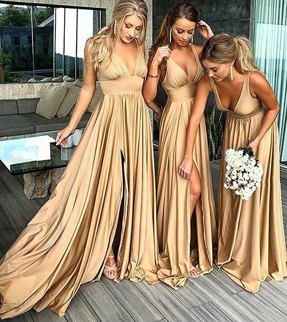 Bridesmaid Dresses Ilgai, V Kaklo Backless Padalinta Prom Chalatai Moterims