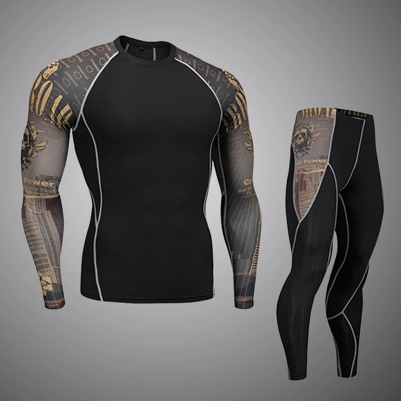 Mma bėrimas apsaugas vyriški bėgimo drabužius 2019 prekės suspaudimo drabužiai antblauzdžiai ilgomis rankovėmis trikotažas sąjungos kostiumas MMA marškinėliai