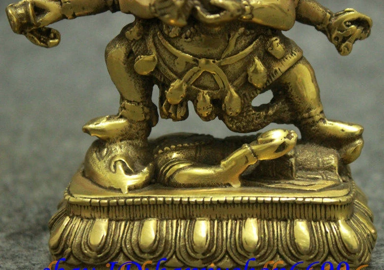 Tibeto Žalvaris Budizmas Joss Vajra Apsaugoti 6 Ginklų Mahakala Buda Sėdynės Statula 12cm