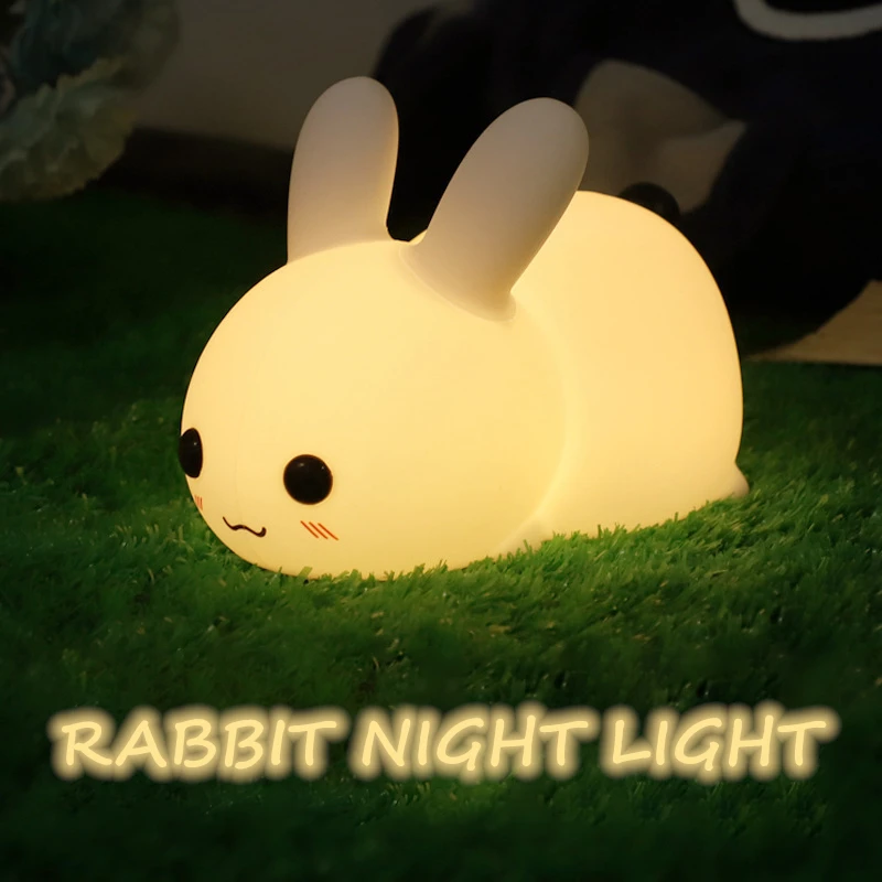 Mielas Triušis Naktį LED Lemputė USB Įkrovimo Gyvūnų Triušis Silikono Minkštas Animacinių filmų Kūdikio Lempa Vaikams Dovanų 2021