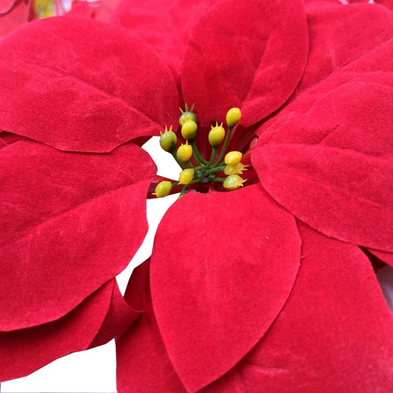 Dirbtinės Kalėdų Gėlės Raudonos Aksomo Poinsettia Gėlių Kirtikliai Kalėdų Vainikas Eglučių Papuošalai(24 Vnt./Red)