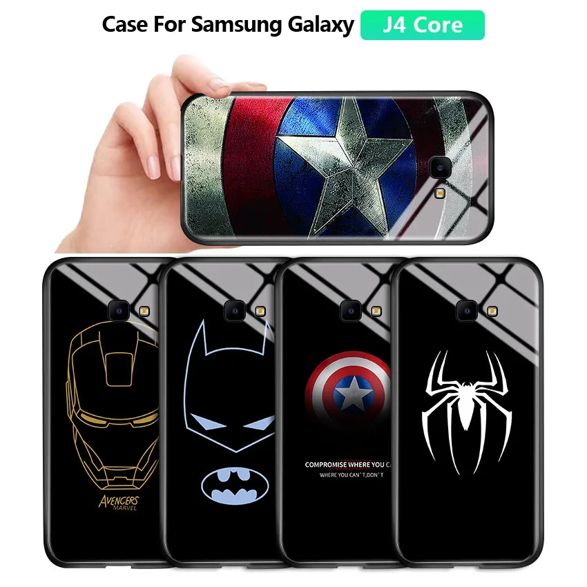Case For Samsung Galaxy J4 Core 2018 J410 Stebuklas Ironman Voras Atsparus Smūgiams Grūdinto Stiklo Atgal Padengti Silikono Minkštas Kraštas Korpusas