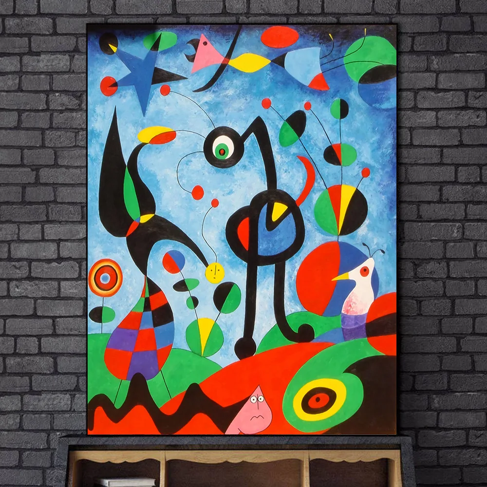 Joan Miro Garsaus Kūrinio Atgaminimą Abstrakčiai CanvasCanvas Plakatai, Tapyba ir grafika Sienos Meno Nuotrauką Kambarį Dekoro