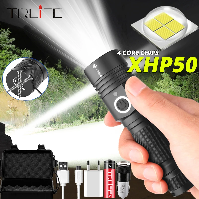 Ryškiausia LED Žibintuvėlis XHP50 Taktinis Žibintuvėlis USB Įkrovimo Linterna Vandeniui Lempos Ryškiausių Žibintai naudoja 18650 Bateriją