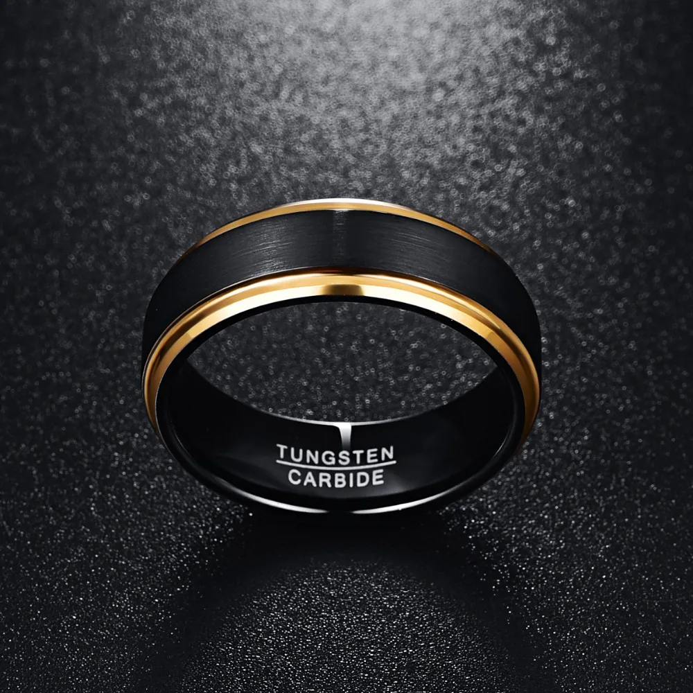 Klasikinės Juodos Vyrų Žiedai Volframo Plieno, Juodojo Aukso Spalvos Vestuvės Vestuvinis Žiedas