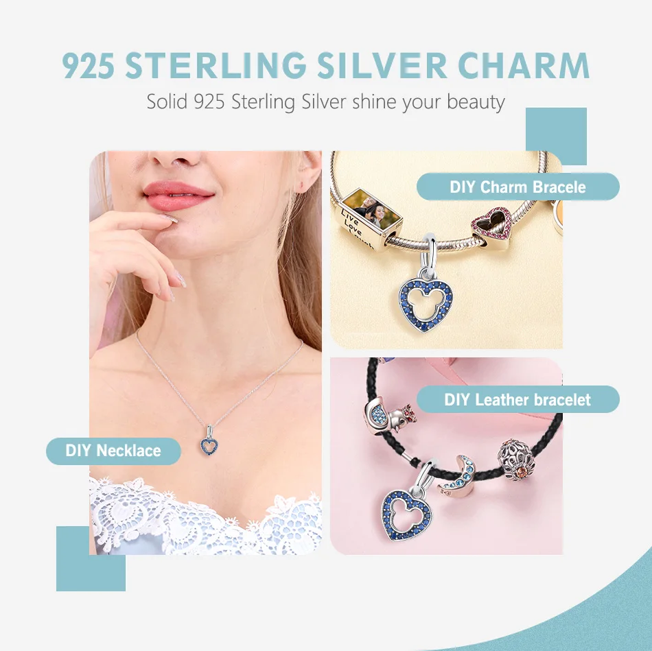 ELESHE 2019 Naujas Mados 925 Sterling Silver Blue Crystal Širdies Žavesio Karoliukai tinka Originalios Apyrankės & Bangle Moterų Mados Juvelyrika