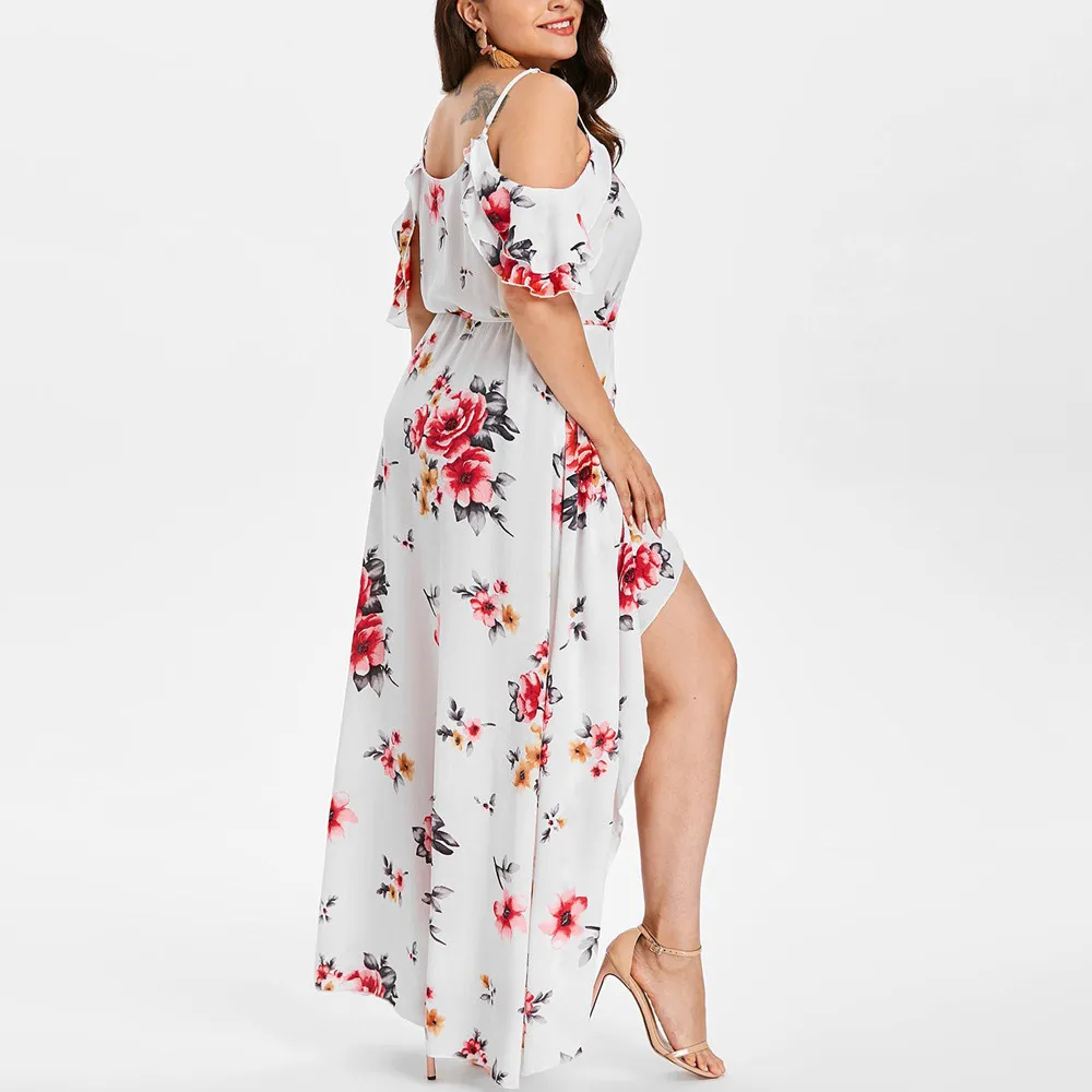2021 Vasaros Bohemijos Suknelė Plius Dydis Moterų NAUJOS Mados Atsitiktinis Drugelis Rankovės Peties Gėlių Spausdinti Nesimetriškas Ilga Suknelė