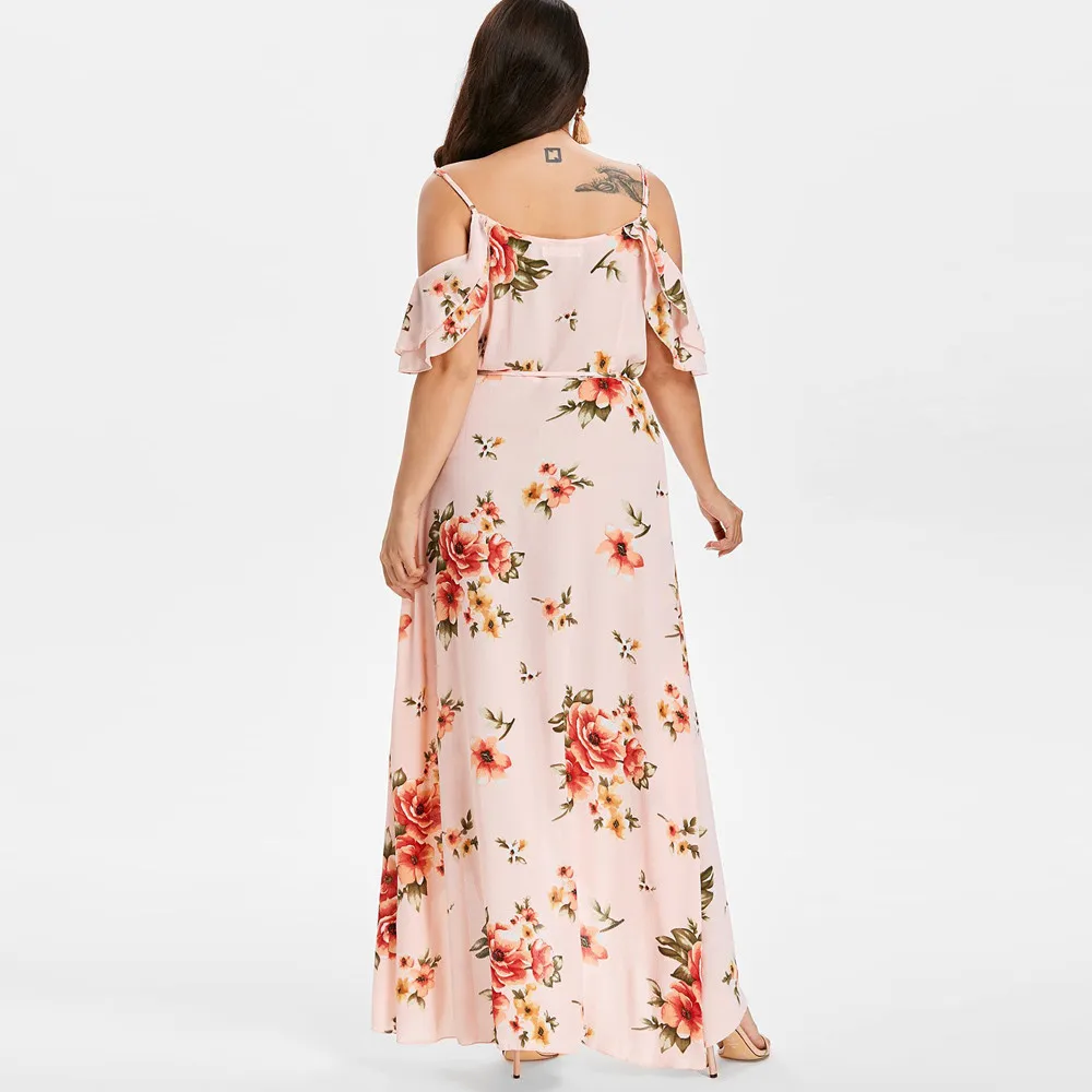 2021 Vasaros Bohemijos Suknelė Plius Dydis Moterų NAUJOS Mados Atsitiktinis Drugelis Rankovės Peties Gėlių Spausdinti Nesimetriškas Ilga Suknelė