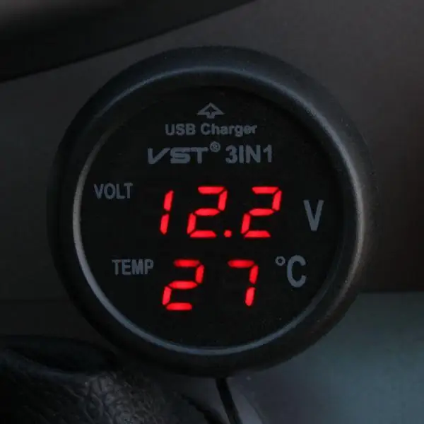 Universalus Cigarečių Žiebtuvėlis Automobilinis USB Kroviklis Skaitmeninis LED Ekranas Voltmeter Termometras Auto Gauge 3in1 12V-24V Transporto priemonėms,