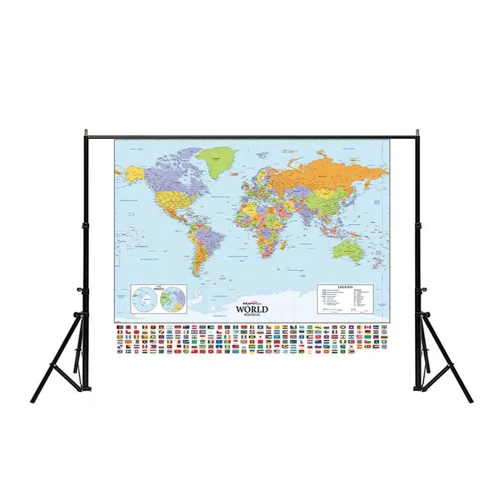 150x225cm Pasaulio Politinį Žemėlapį Plaktukas Projekcija Su Nacionalinėmis Vėliavomis, Kultūros Ir Švietimo