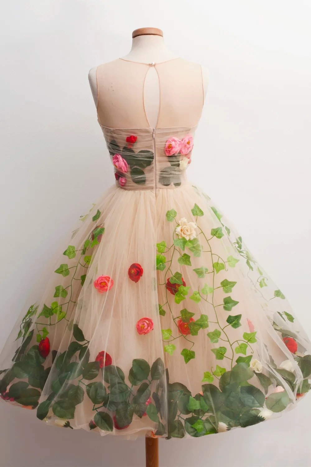Gana 3D Rožių Žiedų Su Lapais Tiulio Oficialią Šalies Suknelės, Šampano Kelio Ilgis Kokteilių Suknelė Prom Chalatai Vestido De Formatura