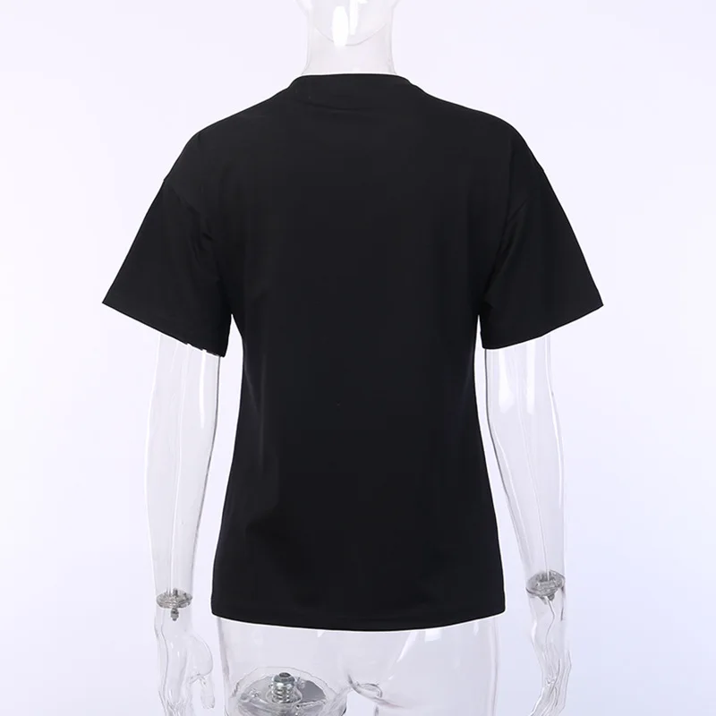 2021 Gothic Punk Atspausdintas Juodos spalvos marškinėliai Moterims Ragana Trumpas Rankovės Atsitiktinis Raidžių Moterų T-Shirt Juoda Prarasti Plonas Tamsiai T-shirt
