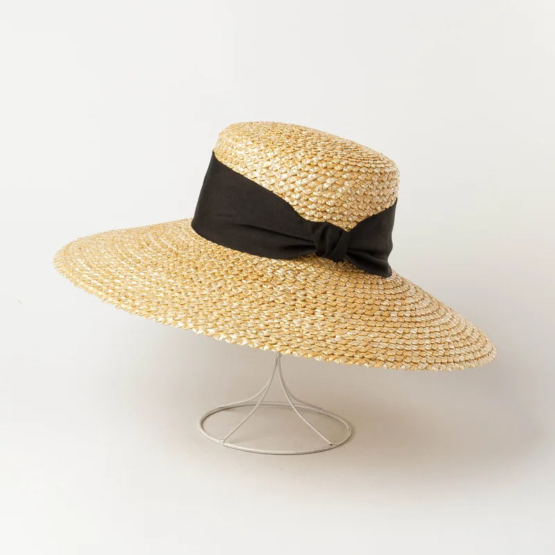 Kilnus Gamtos 15cm Pločio Kraštų Šiaudų Skrybėlę Diskelių Paplūdimys Saulės, skrybėlės Moterims su juostelės Juosta Didelis Kraštų Vasaros Skrybėlę UV 50+ Apsauga