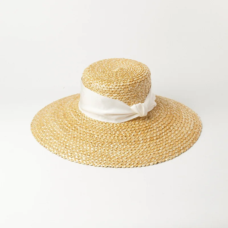 Kilnus Gamtos 15cm Pločio Kraštų Šiaudų Skrybėlę Diskelių Paplūdimys Saulės, skrybėlės Moterims su juostelės Juosta Didelis Kraštų Vasaros Skrybėlę UV 50+ Apsauga