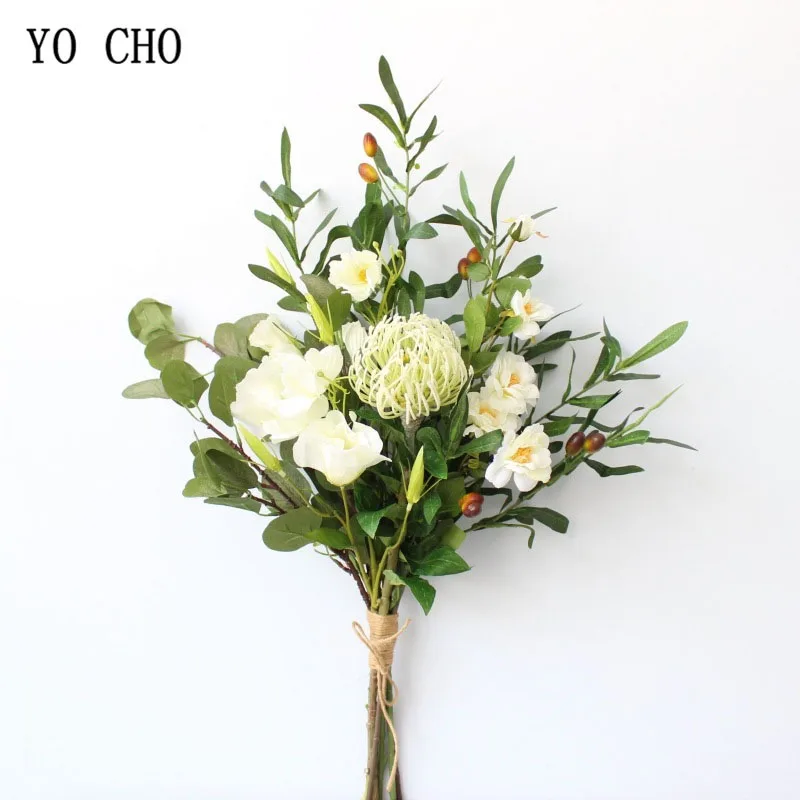 YO CHO Nuotaka Vestuvių Puokštė Dirbtinio Šilko Rožė Gėlių Puokštė Balta Raudona Vestuvių Prekių Hydrangea Orchidėja Azalea Alyvuogių Lapų