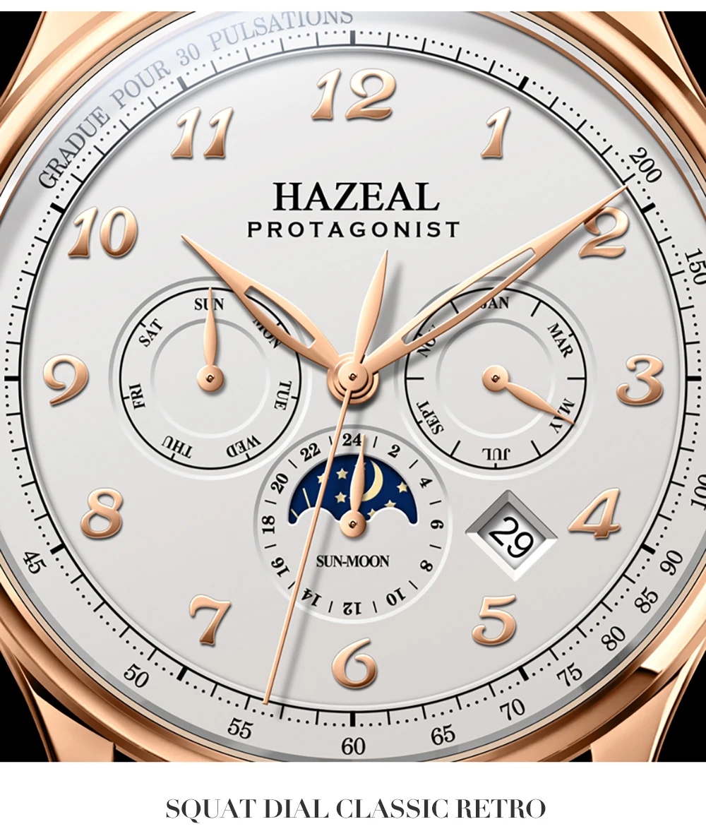 Hezeal 42mm Automatinis laikrodis Mėnulio Fazių Galios Rezervo Žiūrėti Vyrų Prabangos Prekės Vandeniui Žuvėdra Mechaninė Žiūrėti Dovana