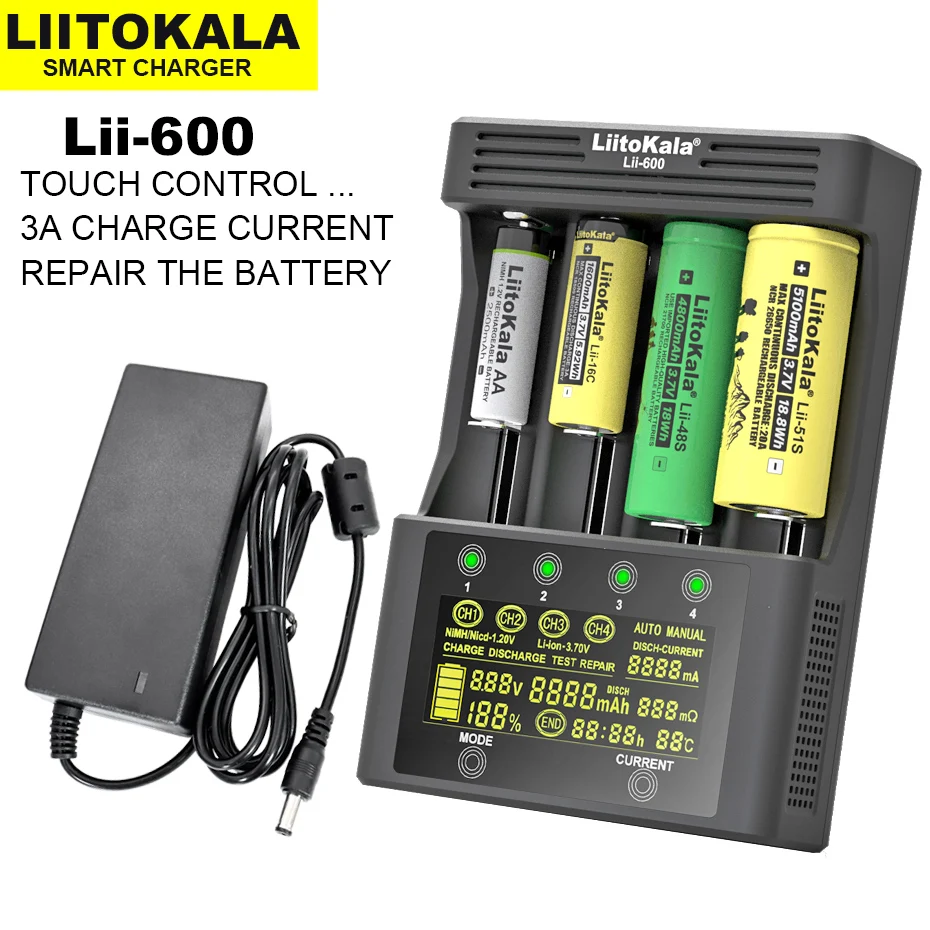 LiitoKala Lii-600 Lii500s Lii-500 Lii-100 baterijos Įkroviklio 18650 26650 21700 18350 AA AAA), 3,7 V/3.2 V/1.2 V ličio baterijos NiMH