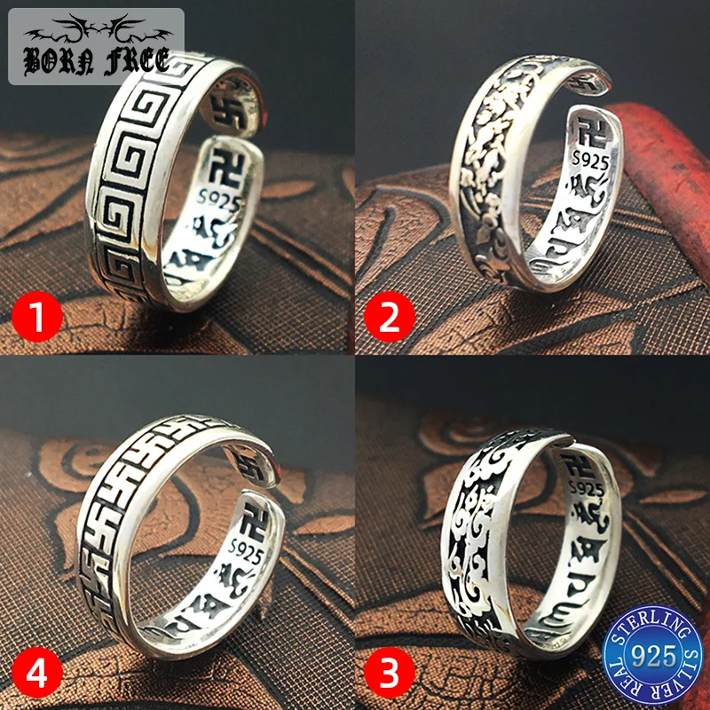 925 sterlingas sidabro žiedas sumaišyti tibeto mantra žiedas nustatyti amuletas sidabro papuošalų joyas svastika retro piršto vyrų žiedai moterims