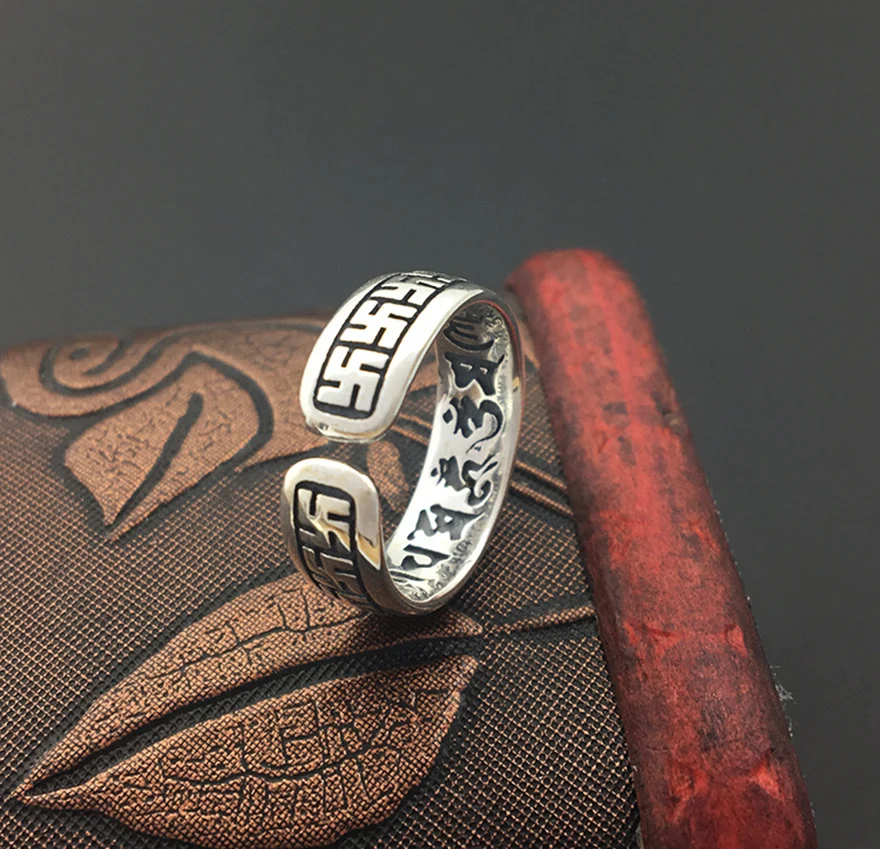 925 sterlingas sidabro žiedas sumaišyti tibeto mantra žiedas nustatyti amuletas sidabro papuošalų joyas svastika retro piršto vyrų žiedai moterims