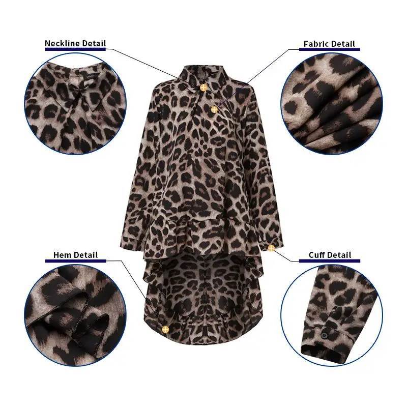 Celmia Stilingas Ilgas Marškinėliai Rudenį Moterys Susiėmę Kratinys Leopard Palaidinė Atgal Mygtukai Atsitiktinis Ilgomis Rankovėmis Viršūnes Ponios Atvartas Marškinėliai