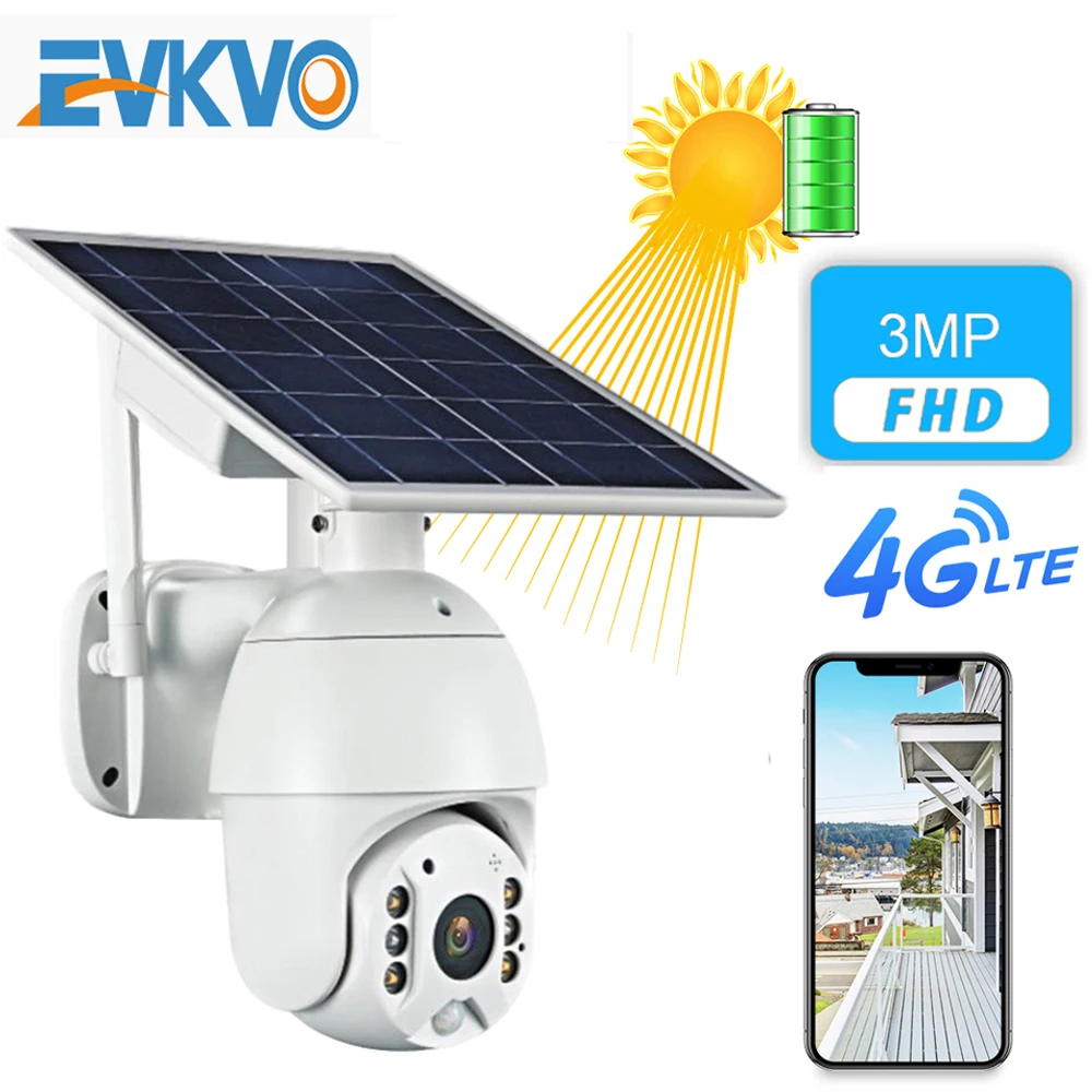 EVKVO 4G Versija 3MP IP Kameros FHD, Saulės Skydelis Lauko Priežiūros Vandeniui VAIZDO Kamera, Smart Home dvipusis Balso Baterija Cam