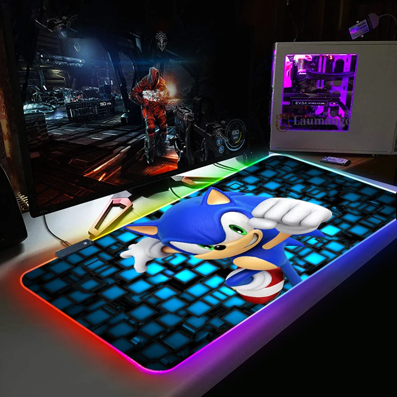 LED RGB Apšvietimas Žaidimų Kilimėlis Žaidėjus Kilimėlis Sonic the hedgehog Grande Pelės Mygtukai Cs Go KOMPIUTERIO, Kompiuterinių žaidimų darbalaukio