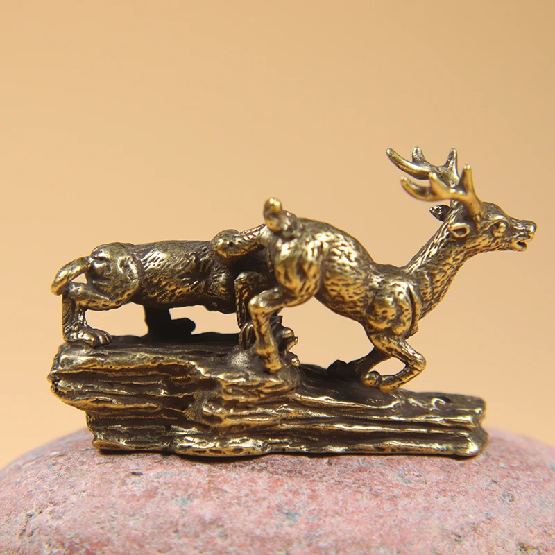 Gryno Vario Tigras Karalius Žūklės Elnias Statula Mažas Ornamentas Antikvariniai Bronzos Gyvūnų Miniatiūrinės Figūrėlės Namų Stalo Dekoracijos, Amatų