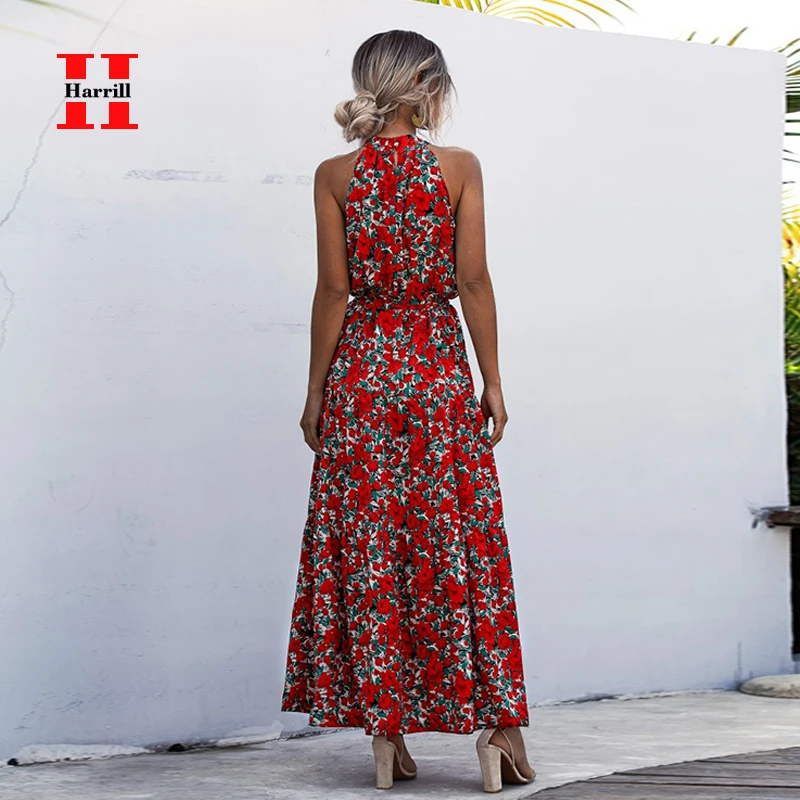 Polkos Taškelių Modelis Apynasrio Kaklo Suknelė Moterų Paplūdimio Maxi Suknelės Varčias Dizainas Gėlių Spausdinti Suknelė Moterims Streetwear Vasaros