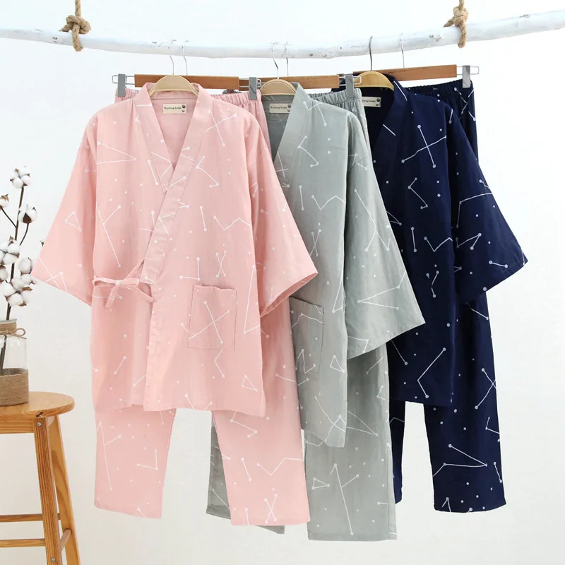 Japonijos Vyrų ir Moterų Medvilnės Marlės, Kimono Pižama Rinkiniai, Pavasarį, Rudenį Paprasta Yukata Pižamą Sleepwear Chalatas Meilužis Homewear