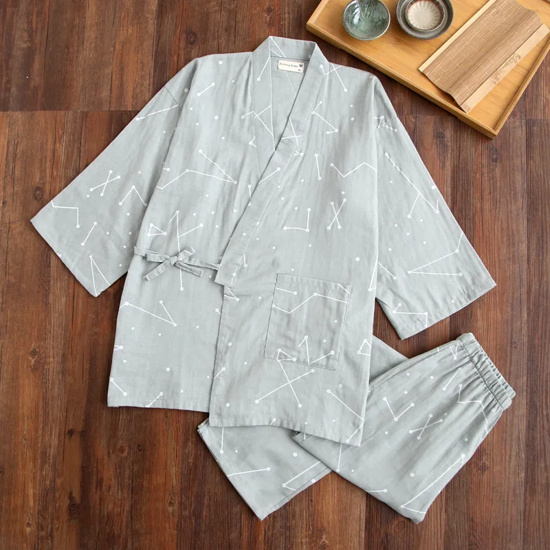 Japonijos Vyrų ir Moterų Medvilnės Marlės, Kimono Pižama Rinkiniai, Pavasarį, Rudenį Paprasta Yukata Pižamą Sleepwear Chalatas Meilužis Homewear