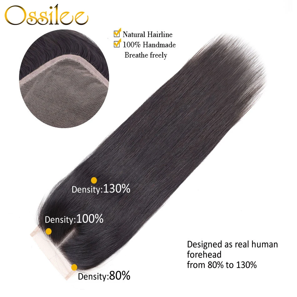 Ossilee Tiesūs Plaukai, Nėriniai Uždarymo Brazilijos Remy Human Hair 4x4 Nėrinių Uždarymo 8-20 Cm