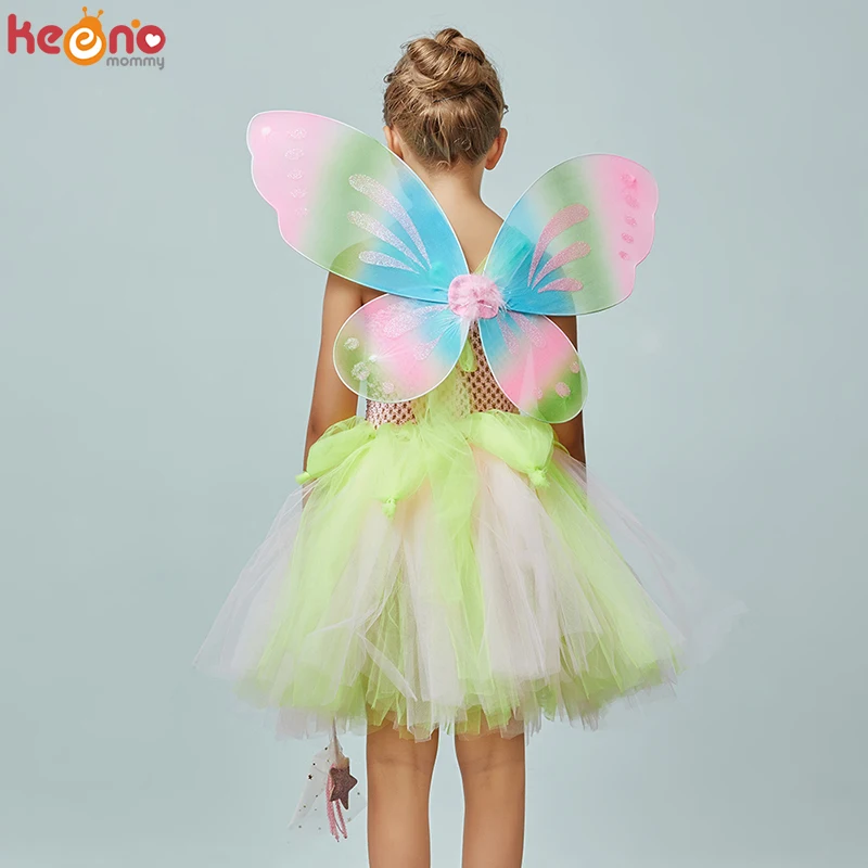 Dragonfly Vaikai Gana Tutu Suknelė su Sparnais ir Lazda Vaikų Pasakų Šalis, Fancy Dress Vabzdžių Vaivorykštė Helovinas Kostiumas
