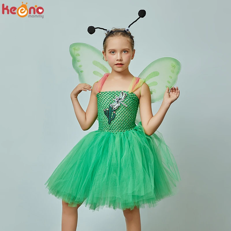 Dragonfly Vaikai Gana Tutu Suknelė su Sparnais ir Lazda Vaikų Pasakų Šalis, Fancy Dress Vabzdžių Vaivorykštė Helovinas Kostiumas
