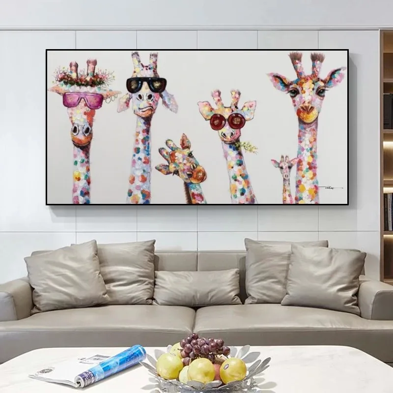Drobės Paveikslai Abstraktūs Žirafa Šeimos Grafiti Meną ant Sienos Menas, Plakatų ir grafikos Gyvūnų Gatvės Meno Nuotrauką Vaikas Kambarys