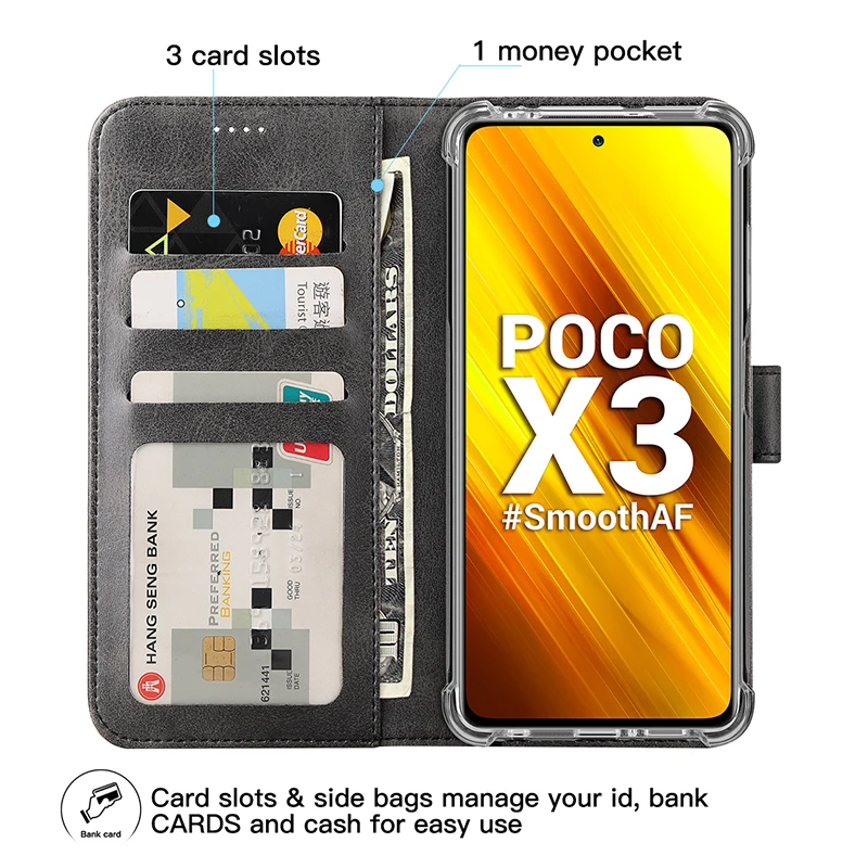 Apversti Piniginės Knyga, Telefono dėklas Padengti Apie Xiaomi Pocophone Poco X3 NFC PocoX3 su Magnetu Kortelė Kišenėje Telefonų Priedai