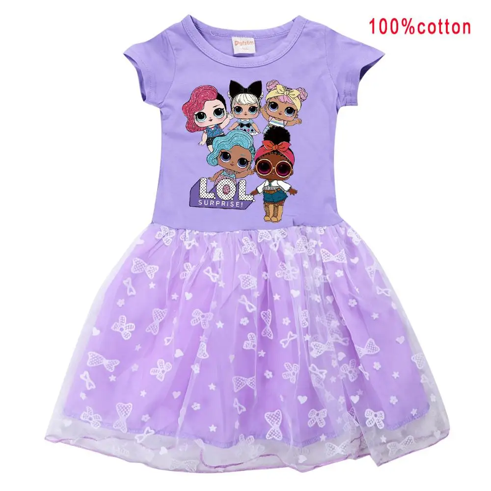 Vaikams, Cartoon Suknelė Kūdikių Mergaičių LOL Staigmena Spausdinti Nėrinių Suknelės Baby Girl Princesė Dress Paty Kostiumas Vasaros trumpas rankovėmis suknelė