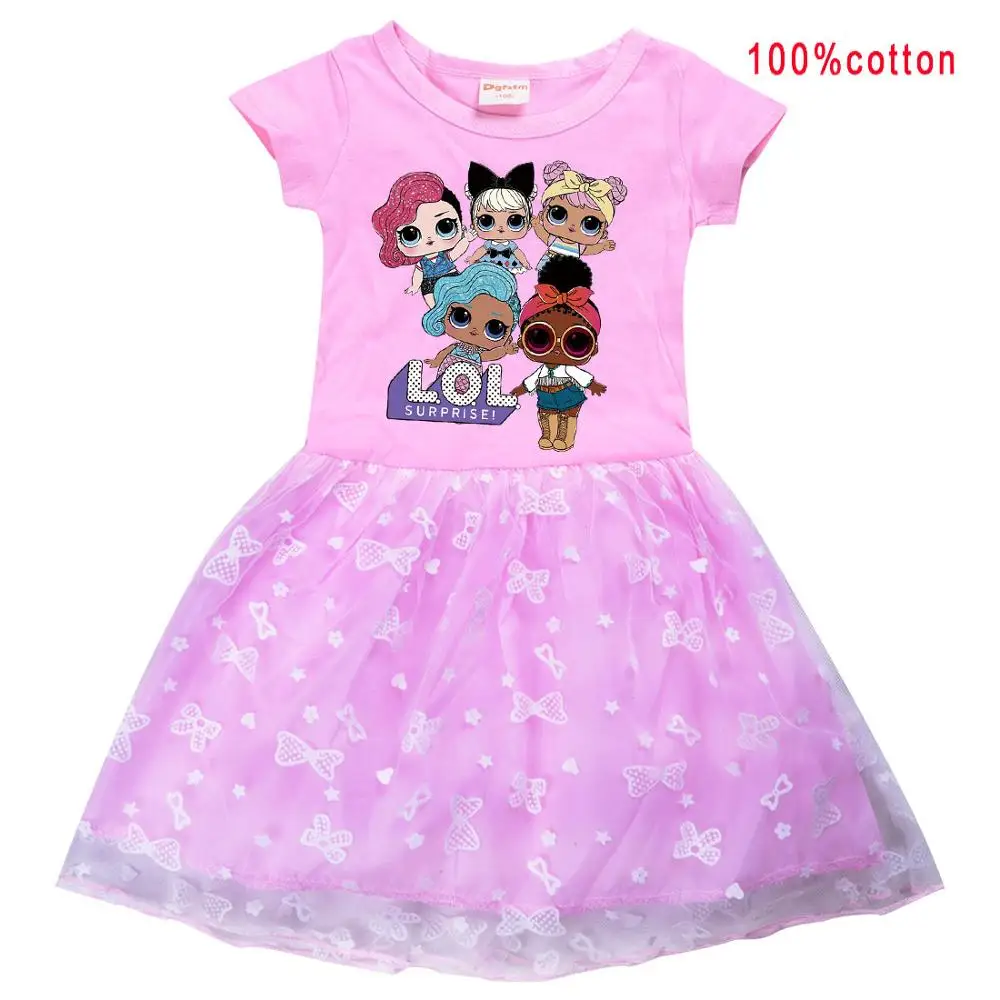 Vaikams, Cartoon Suknelė Kūdikių Mergaičių LOL Staigmena Spausdinti Nėrinių Suknelės Baby Girl Princesė Dress Paty Kostiumas Vasaros trumpas rankovėmis suknelė