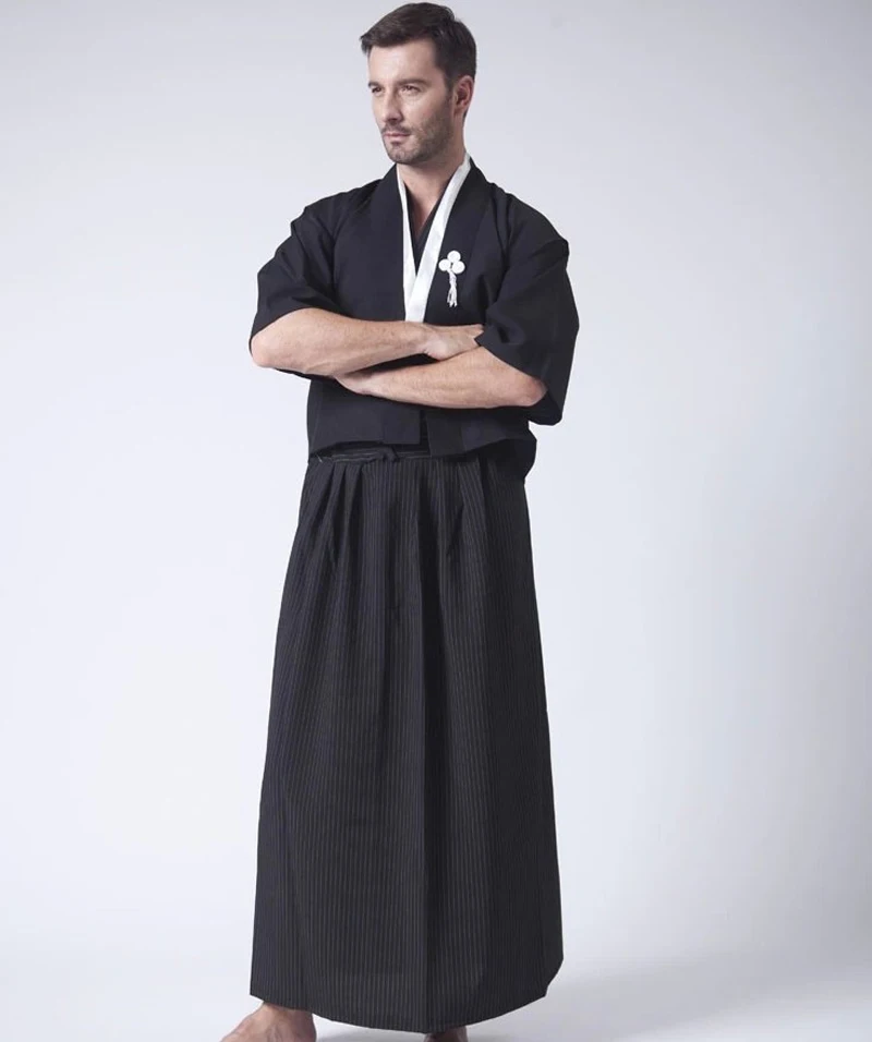 Juodas Klasikinis Japonų Samurajus Drabužiai, vyriški Kariai Kimono Su Obi Tradicinių Yukata Haori Helovinas Kostiumas Vienas Dydis B-067