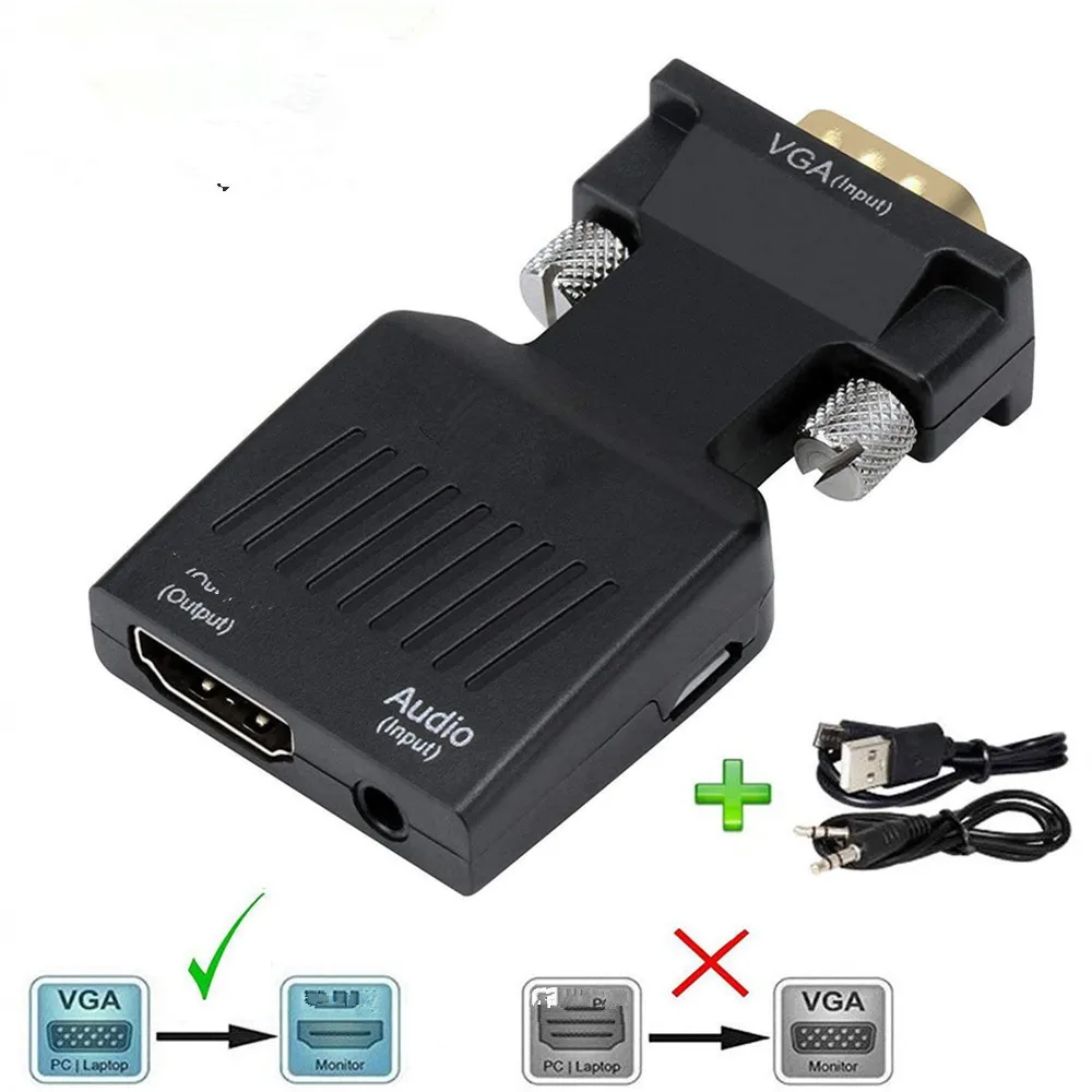 VGA Male toHDMI-suderinama Moterų Keitiklis su Audio Adapteris Kabeliai 720/1080P HDTV Monitorius, Projektorius, Nešiojamas PC TV-Box