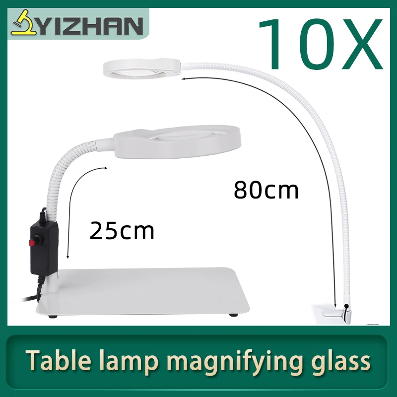 LED Didinamojo Stiklo Lempa Didinamojo Stiklo Stalas Clip-on apšviestas didinamasis stiklas, Skirtas PCB Tikrinimo Grožio Odontologijos 10X Su stovu